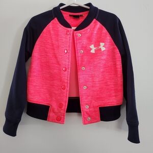 Girls Under Armour Bomber Jacket Size 4 Hot Pink And Navy Button Up